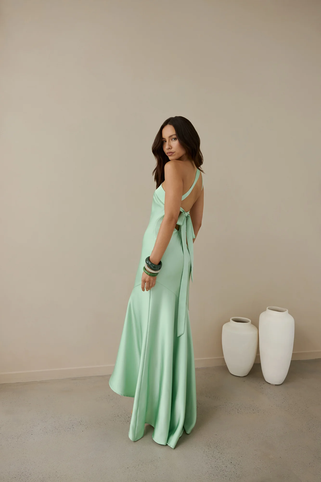 Champagne Chat One Shoulder Maxi Dress Green