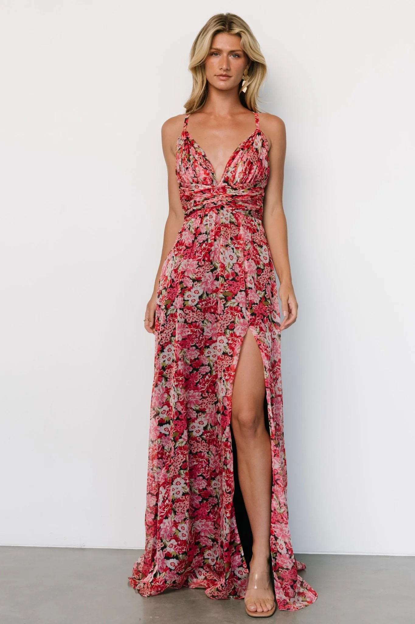 Tora Cross Back Maxi Dress | Black + Red Floral