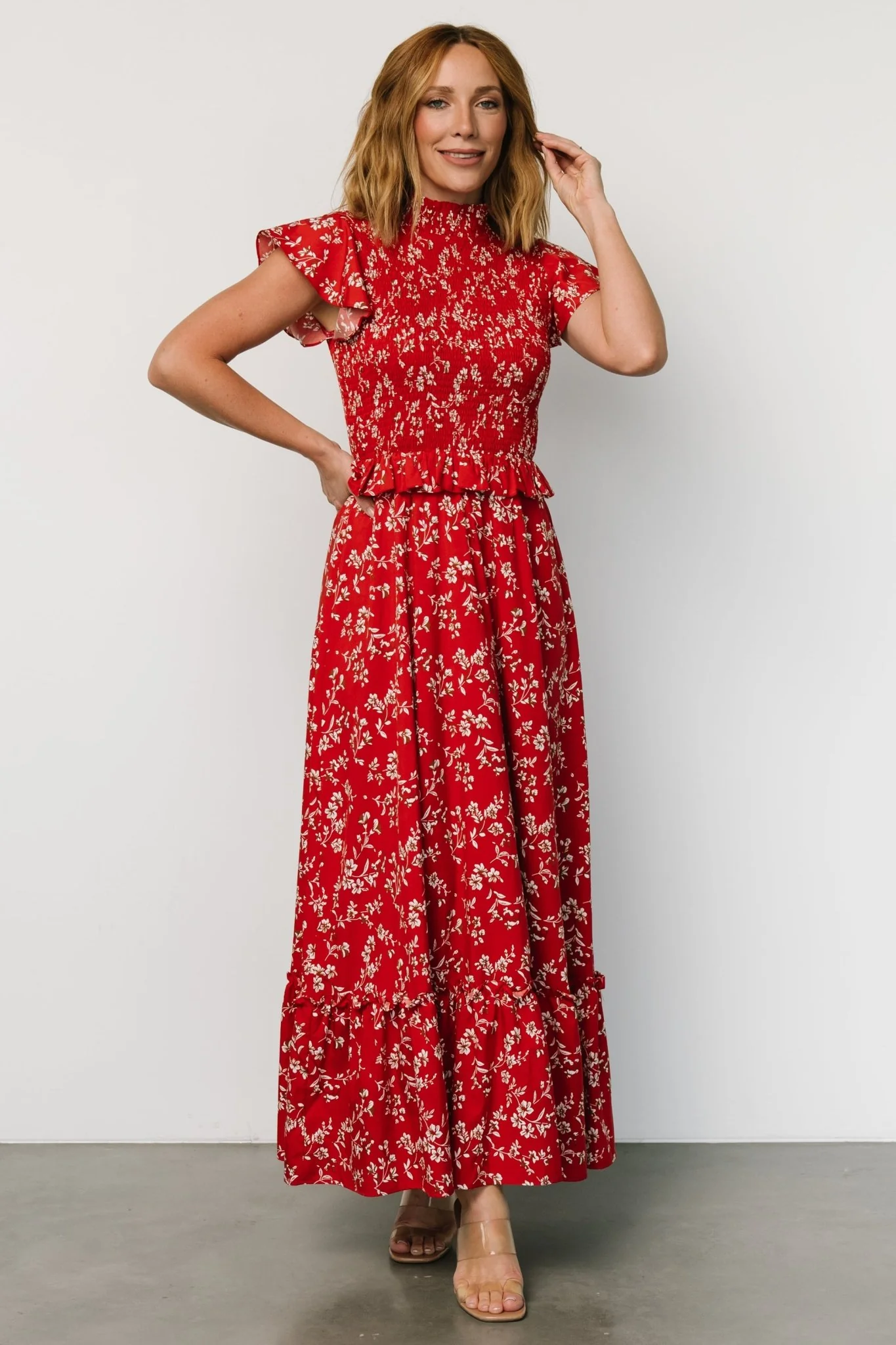 Orla Ruffle Maxi Dress | Red floral