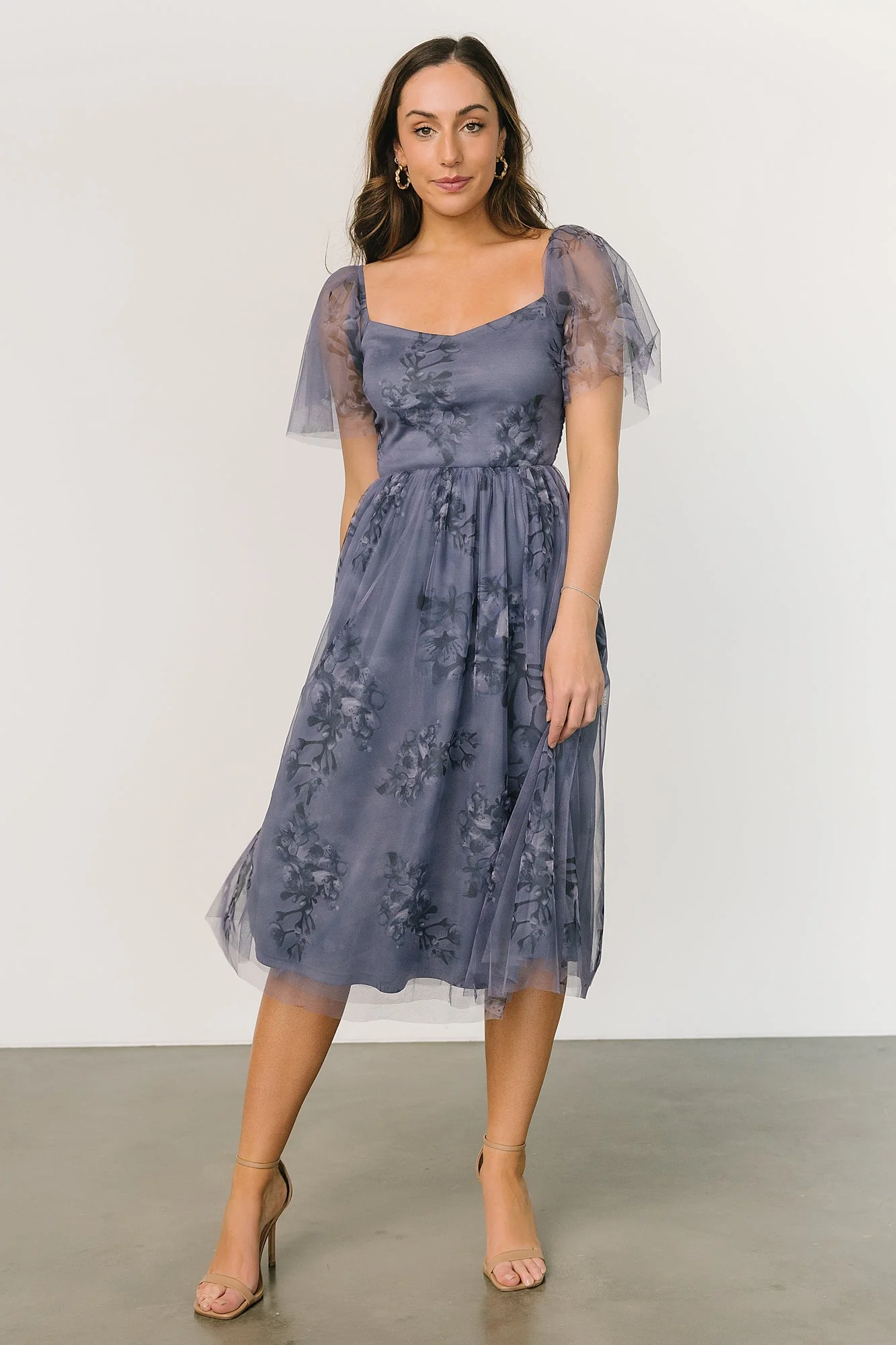 Gwyneth Tulle Midi Dress | Slate Blue Multi