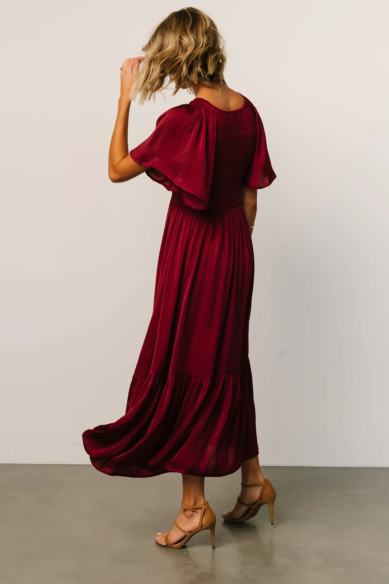 Lovell Smocked Midi Dress | Wine