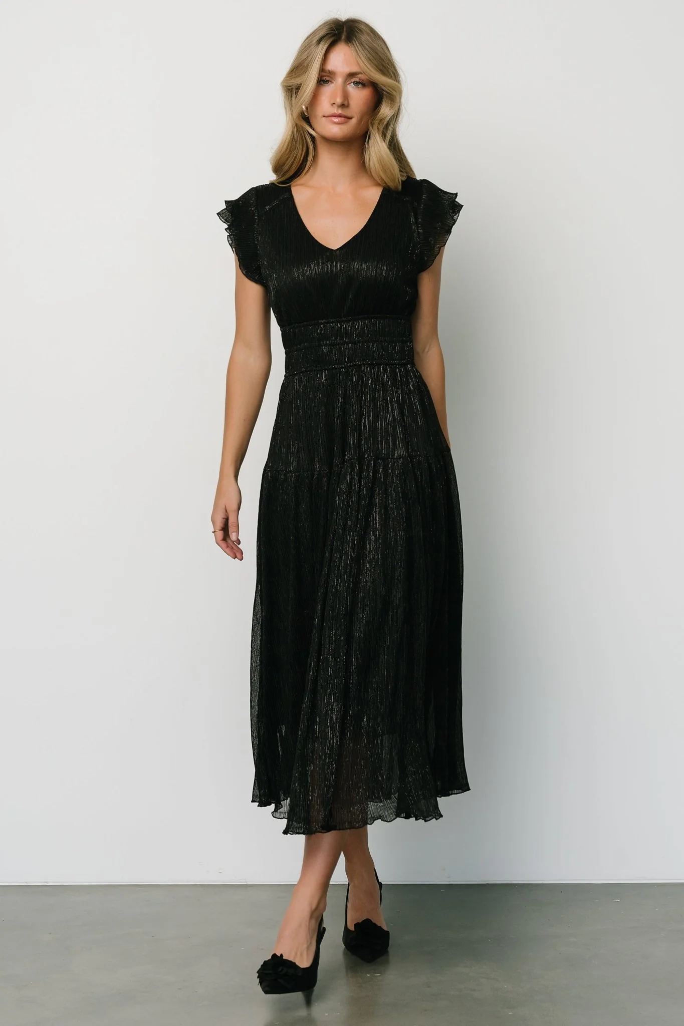 Miley Pleated Shimmer Dress | Black