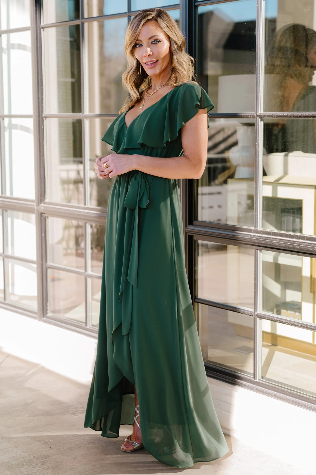 Katya Ruffle Maxi Dress | Evergreen
