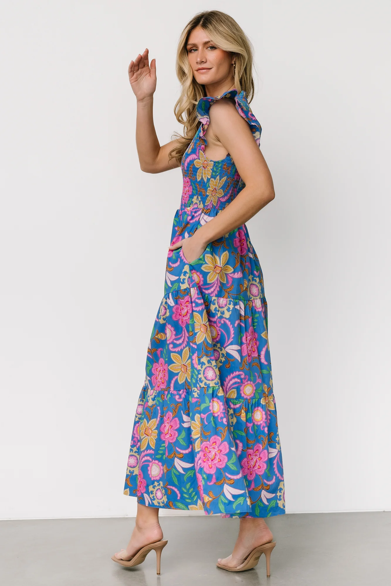 Ranchero Smocked Maxi Dress | Blue Multi Print