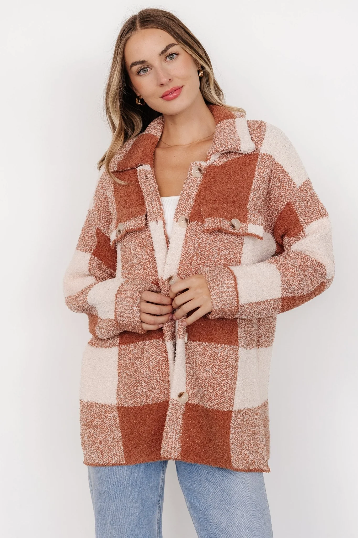 Crosby Knit Shacket | Copper + Ivory