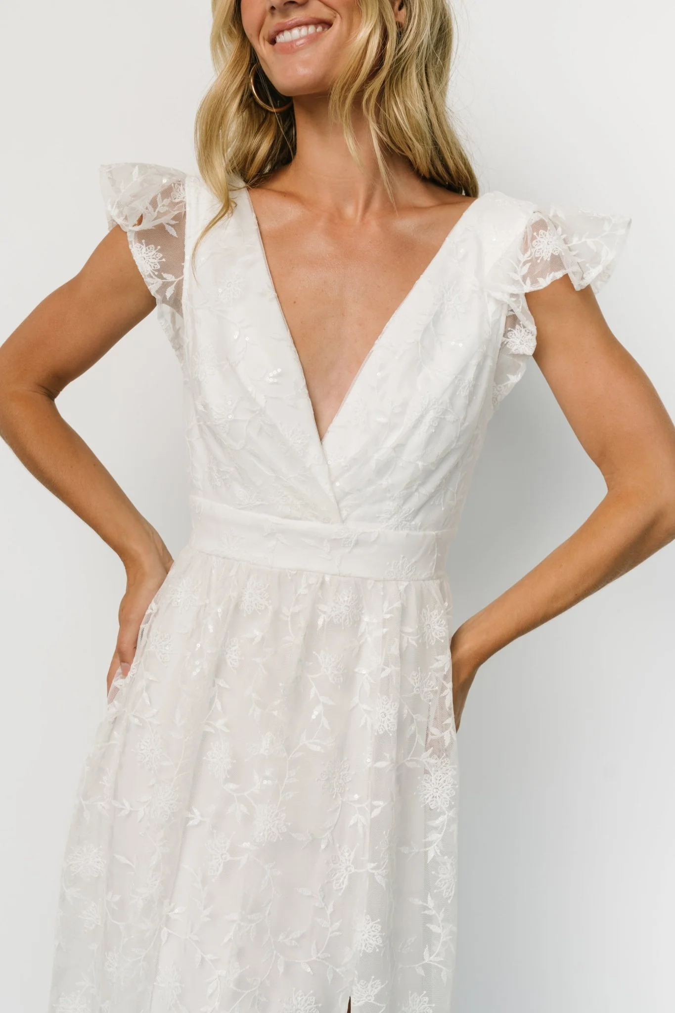 Alexa Embroidered Sequin Maxi Dress | White