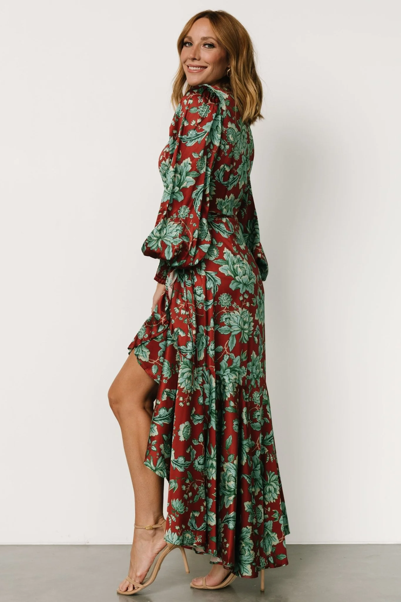 Lavinia Ruffle Maxi Dress | Rust + Green Floral