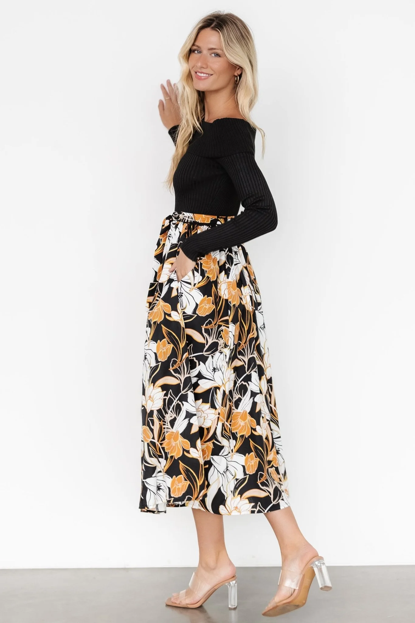 Selma Off Shoulder Dress | Black Multi