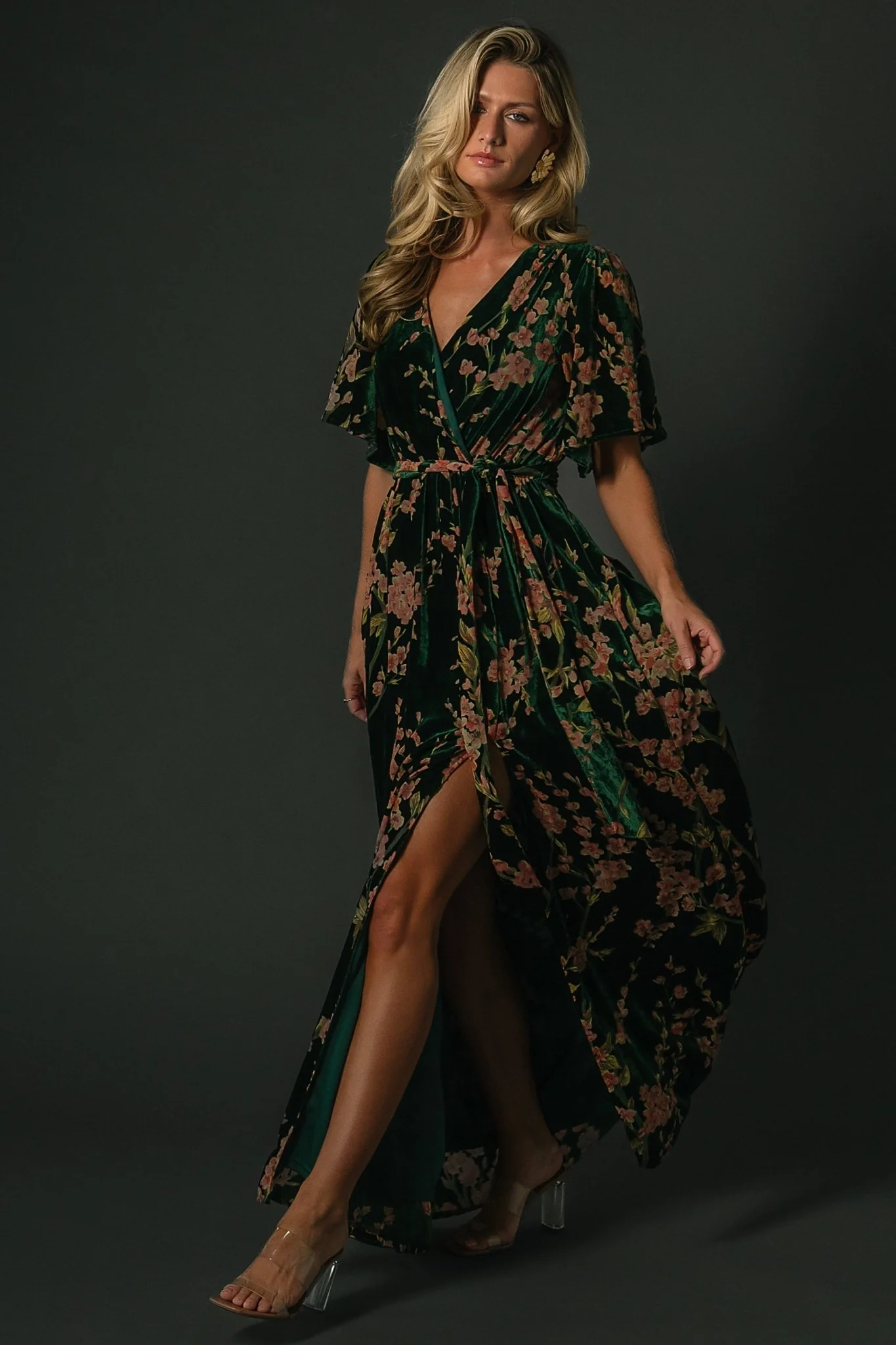 Uma Velvet Maxi Dress | Green Floral