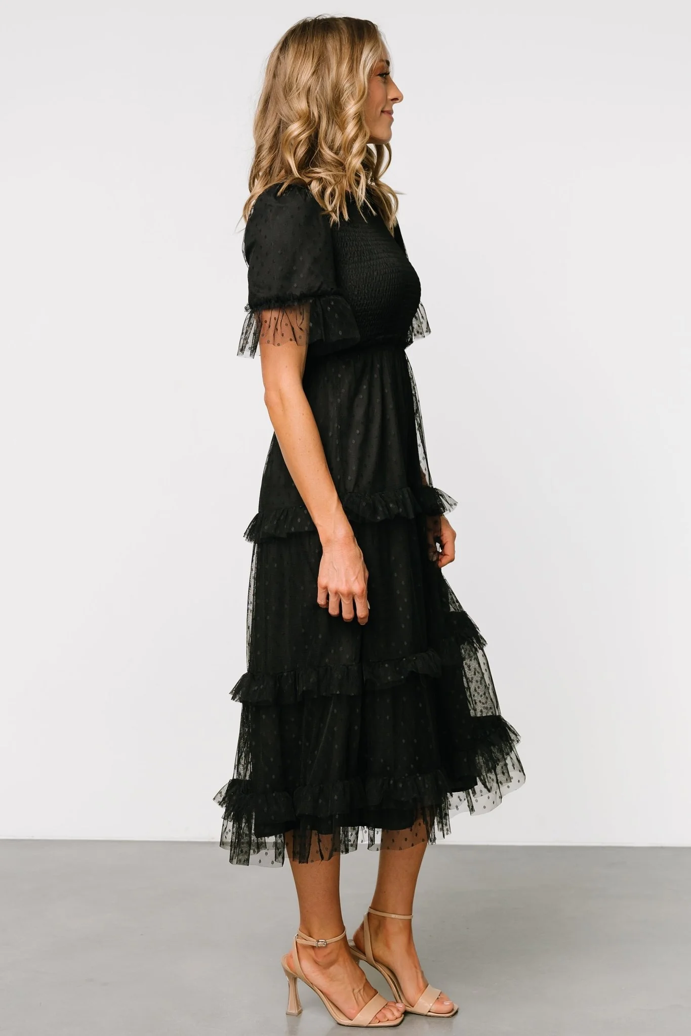 Lysandra Smocked Dot Dress | Black