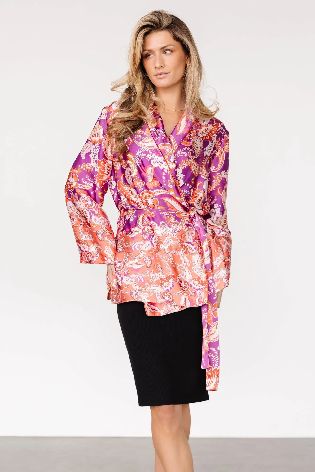 Daniela Satin Kimono | Plum + Coral