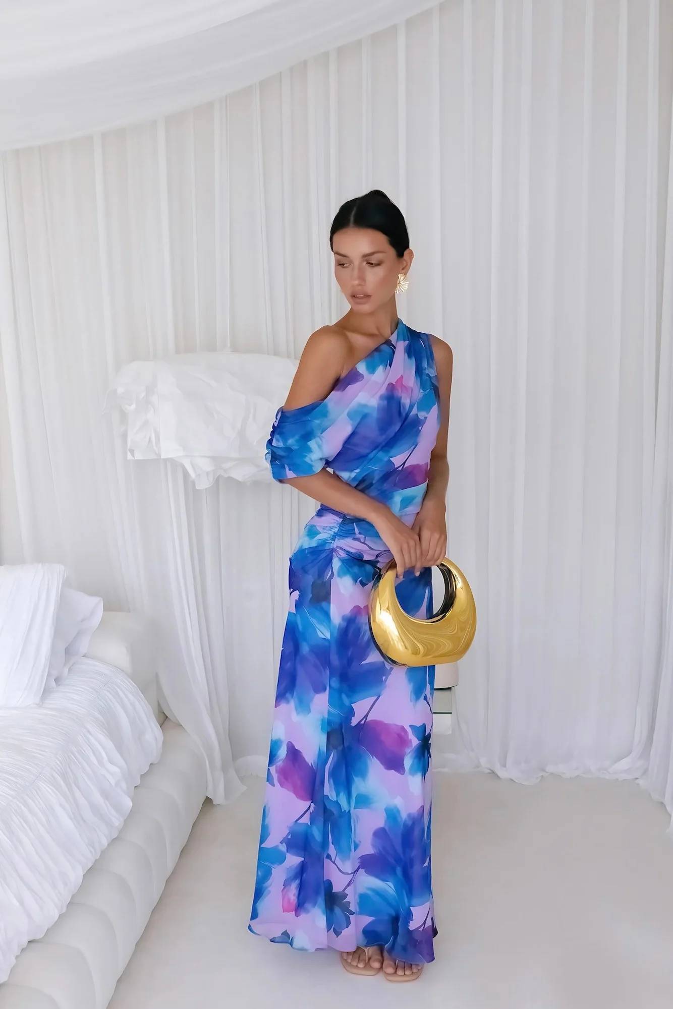 Midnight Palette Off Shoulder Maxi Dress Blue