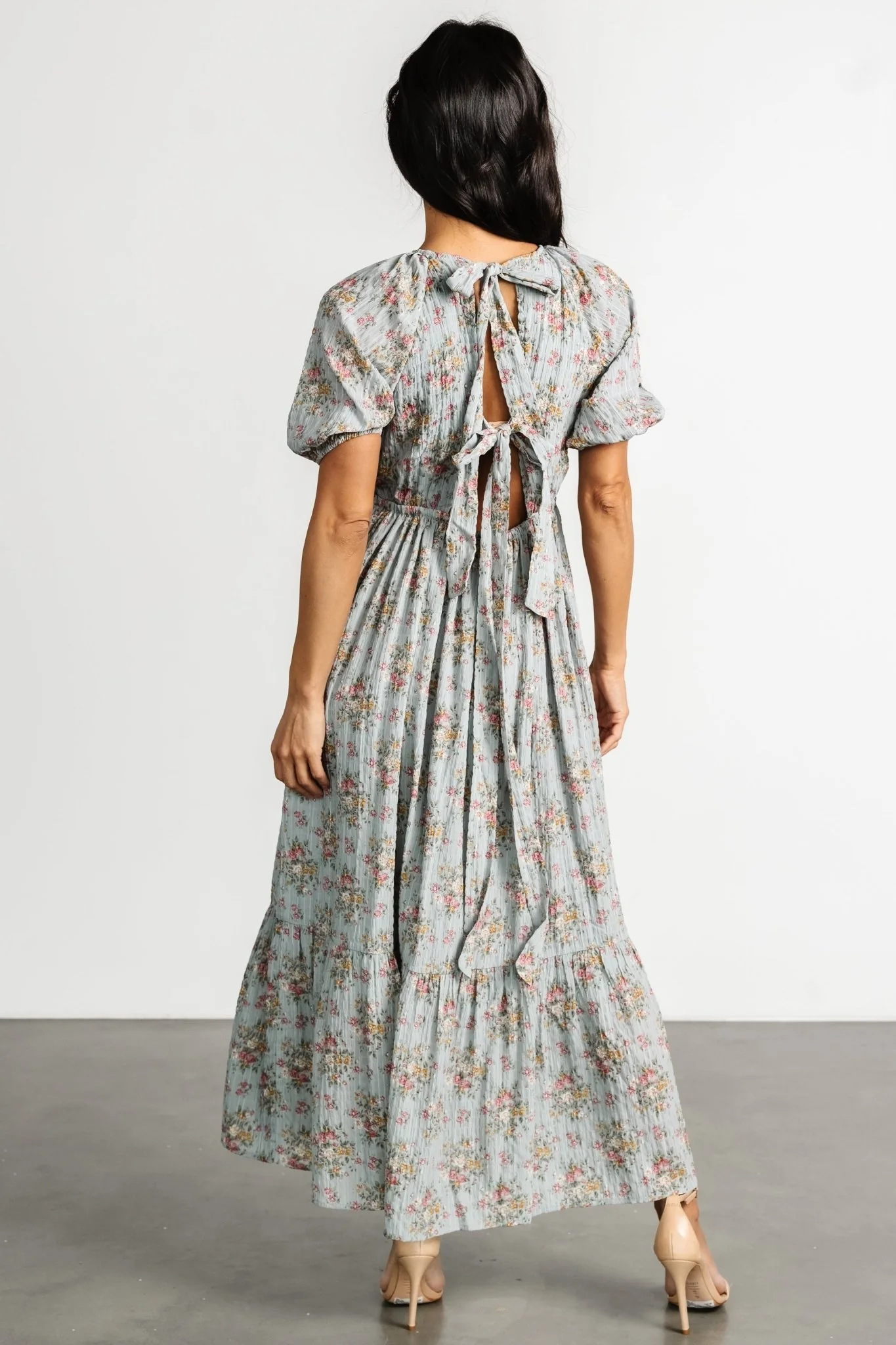 Lucinda Back Tie Dress | Dusty Blue Floral