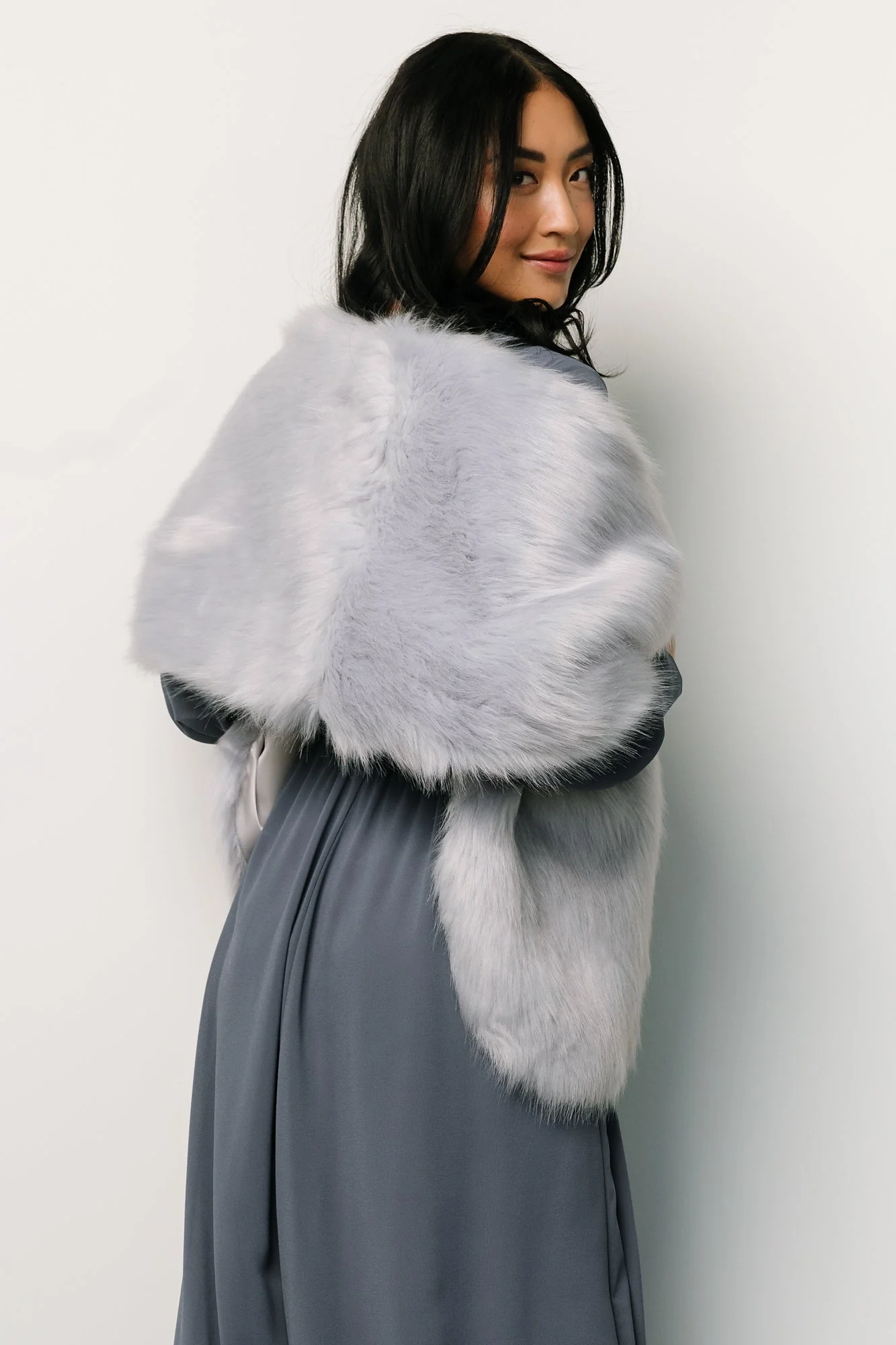 Jovie Faux Fur Shawl | Powder Blue