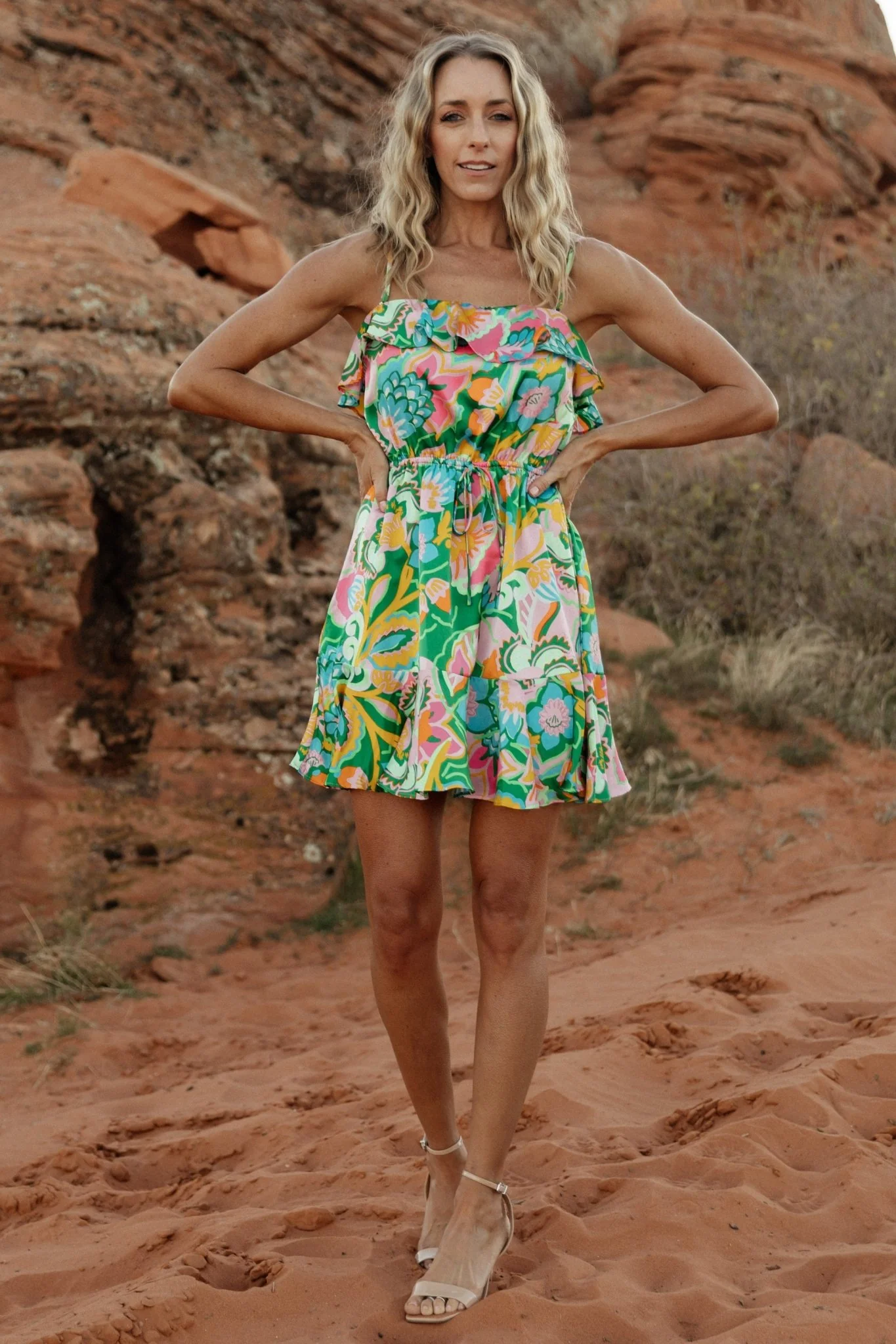 Braiden Short Dress | Green Multi Floral