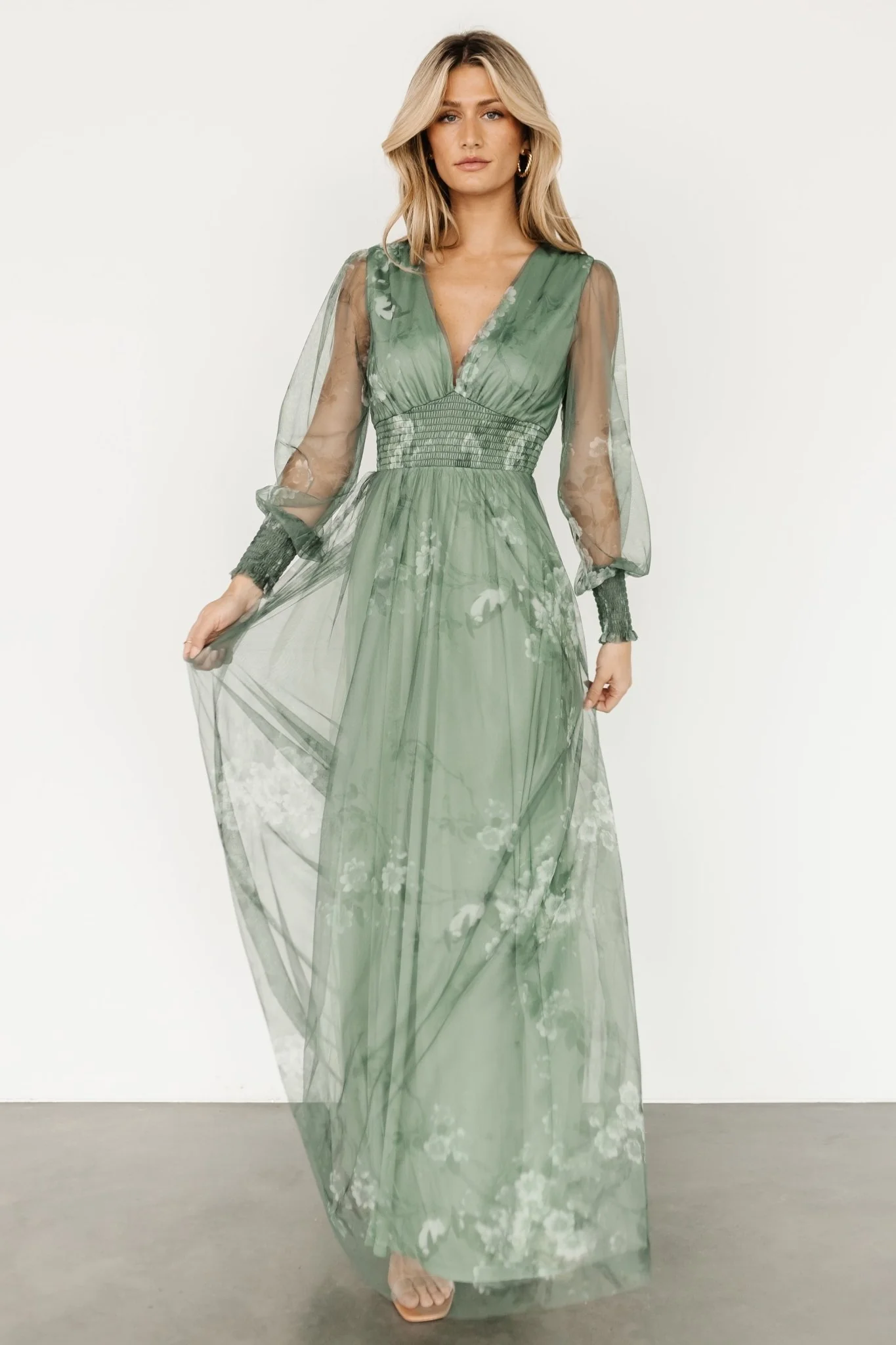 Layla Tulle Maxi Dress | Dusty Green Floral
