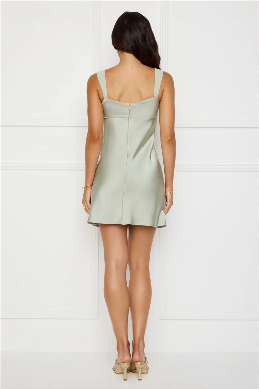 Flirtation Mode Satin Mini Dress Sage