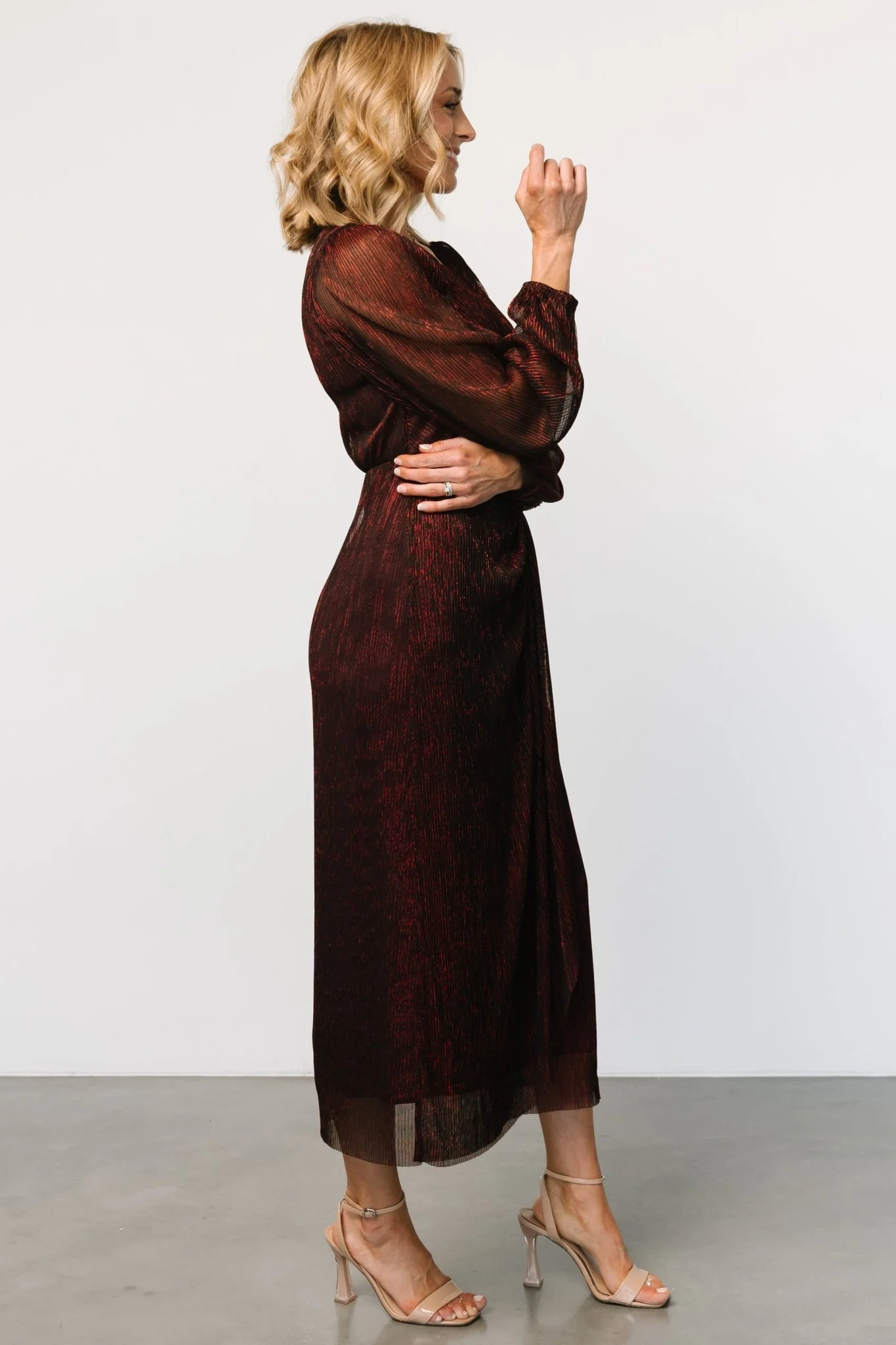 Devlyn Pleated Dress | Ruby Shimmer