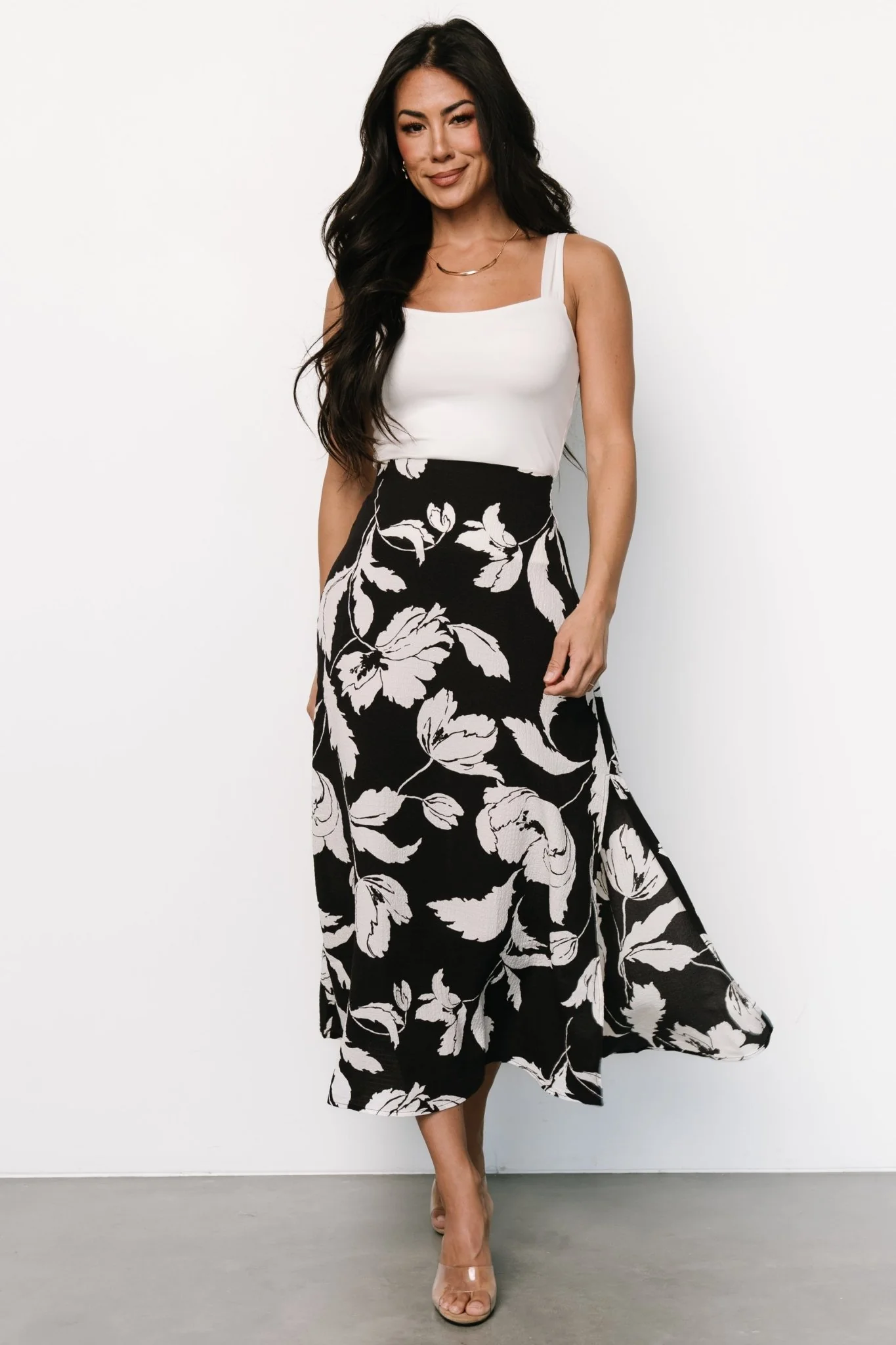 Osaka Midi Skirt | Black + White Floral