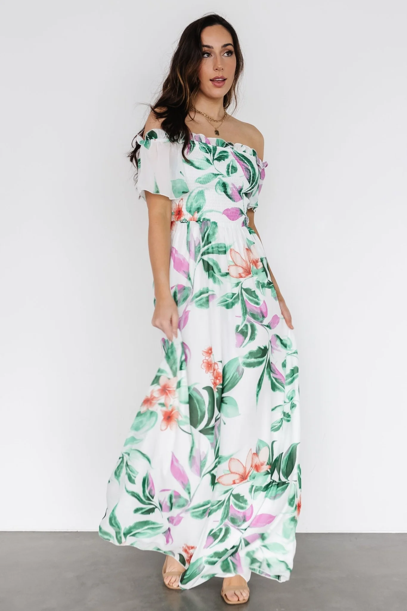 Elina Maxi Dress | White + Green Multi Floral