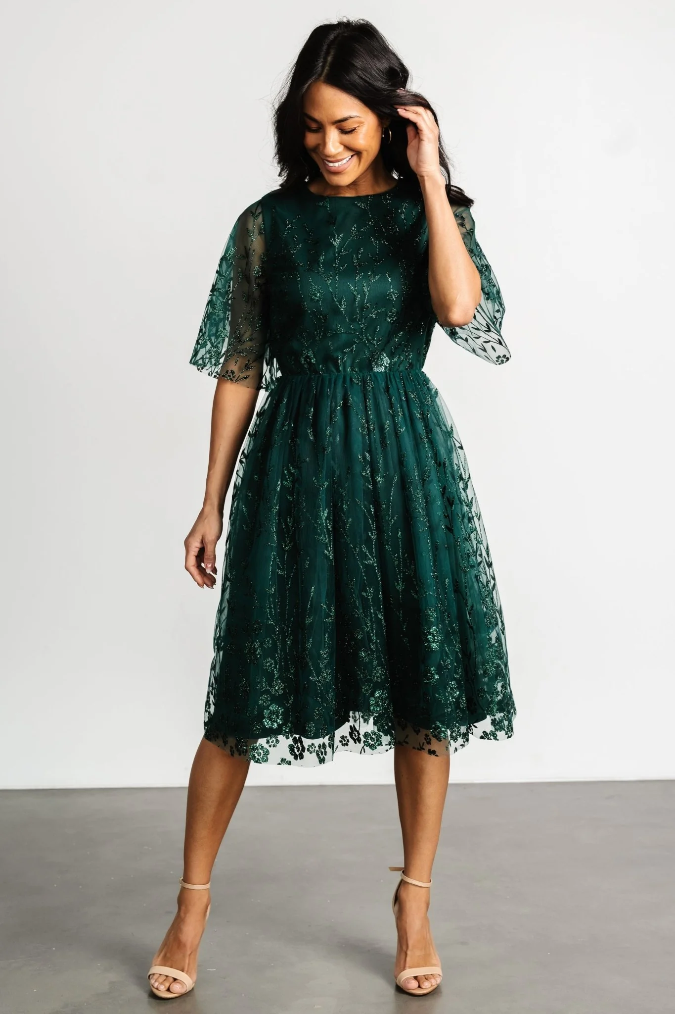 Duchess Tulle Dress | Dark Green Sparkle