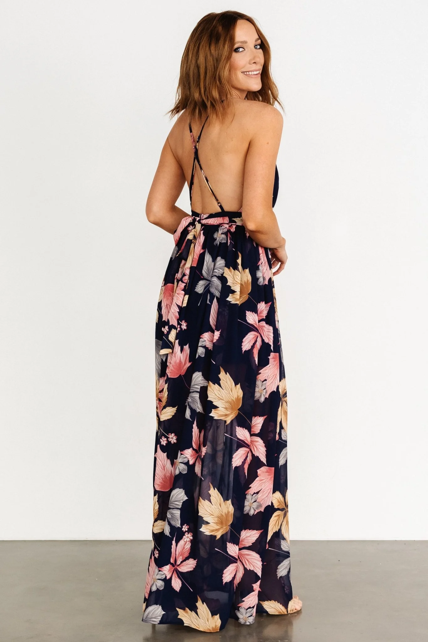 Suvi Open Back Maxi Dress | Navy Print