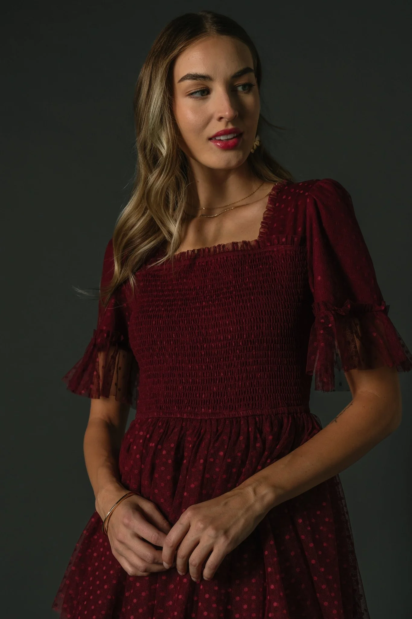Alana Tulle Tiered Dress | Burgundy