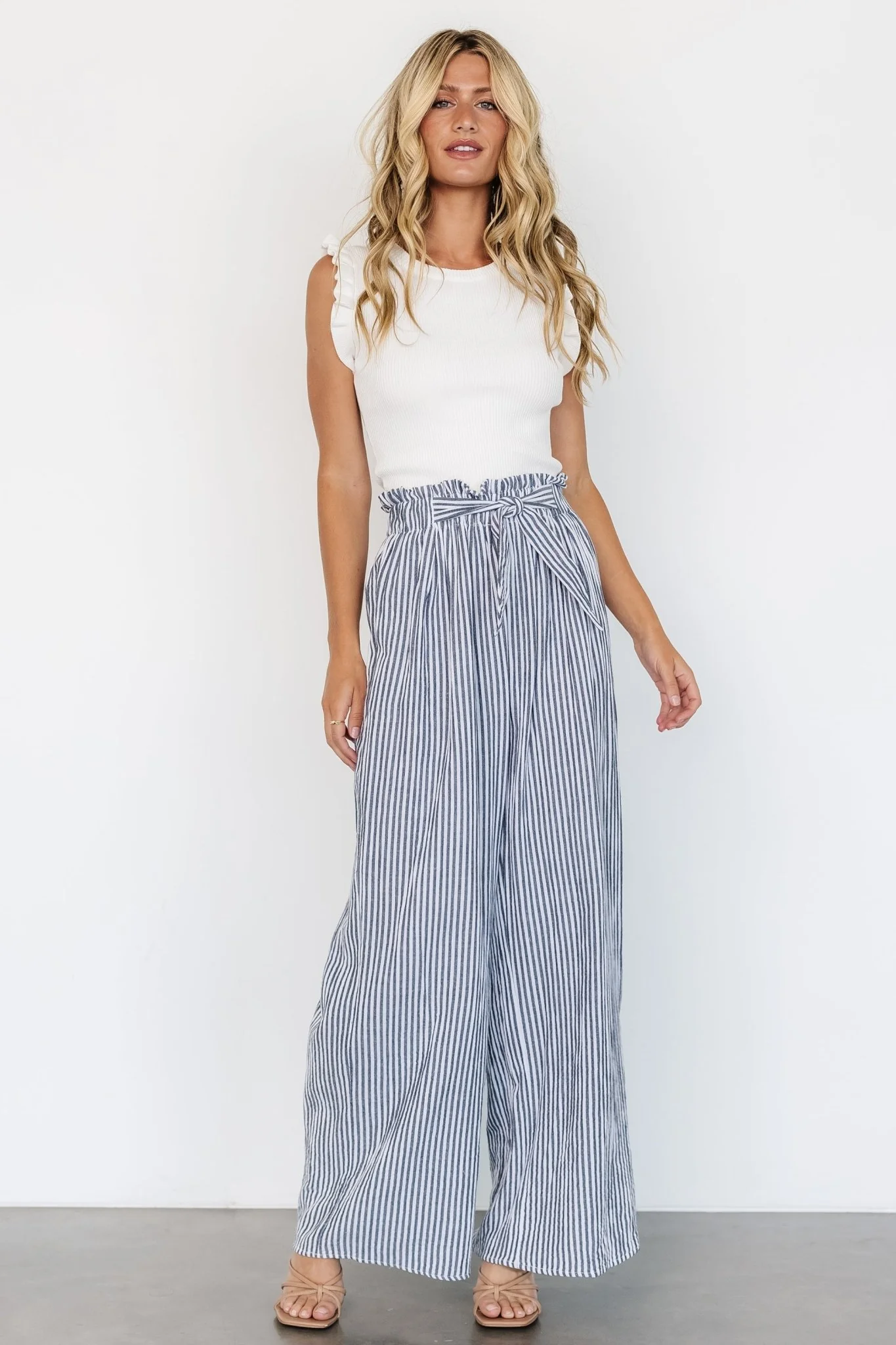 Delphi Wide Leg Pants | Navy Stripe