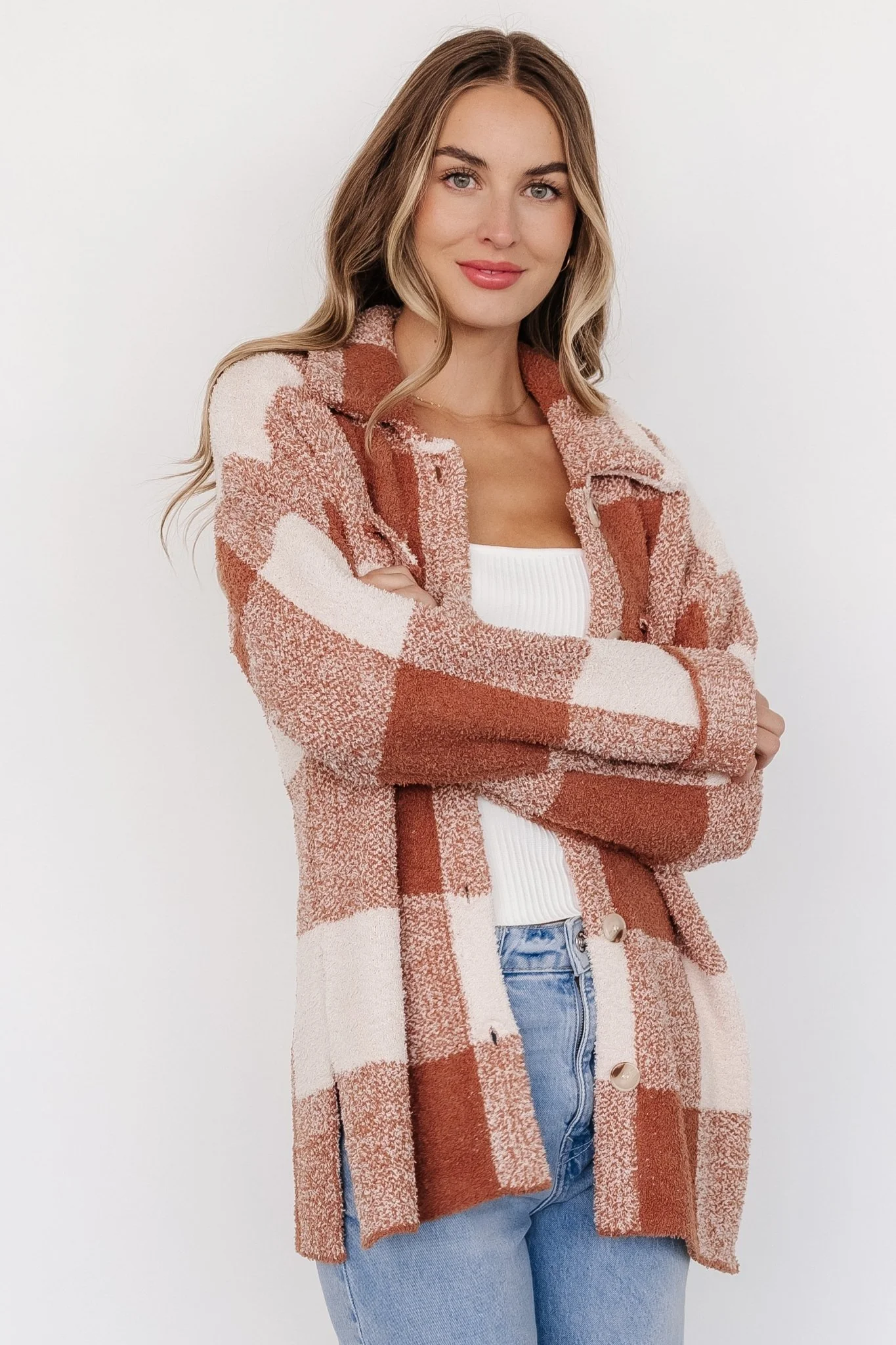 Crosby Knit Shacket | Copper + Ivory