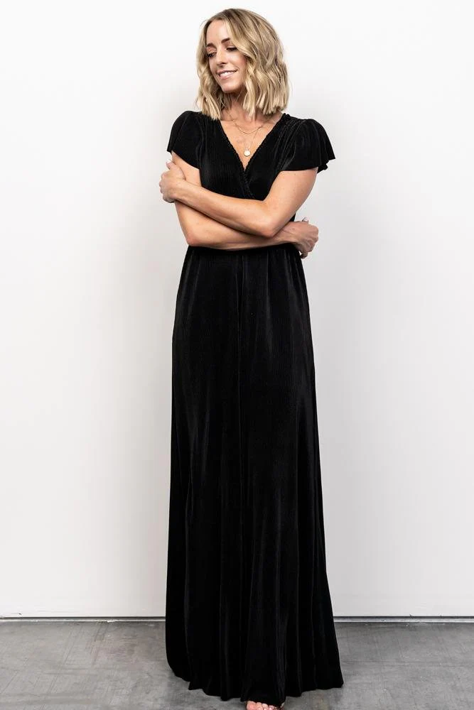 Athena Pleated Maxi Dress | Black