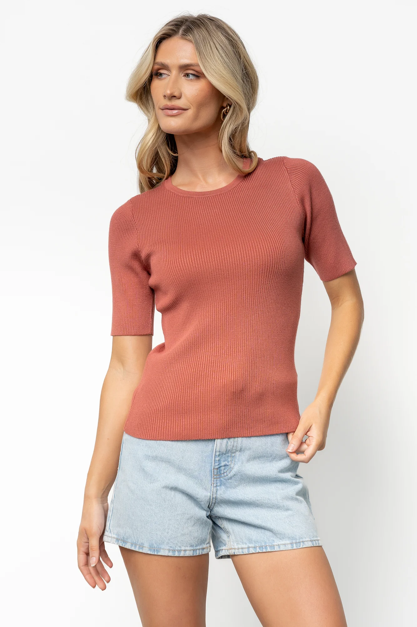 Chiara Ribbed Top | Brick