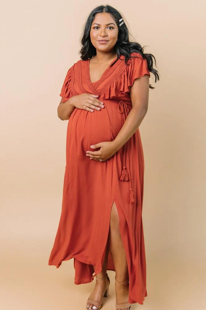 Jennifer Deep V Maxi Dress | Rust