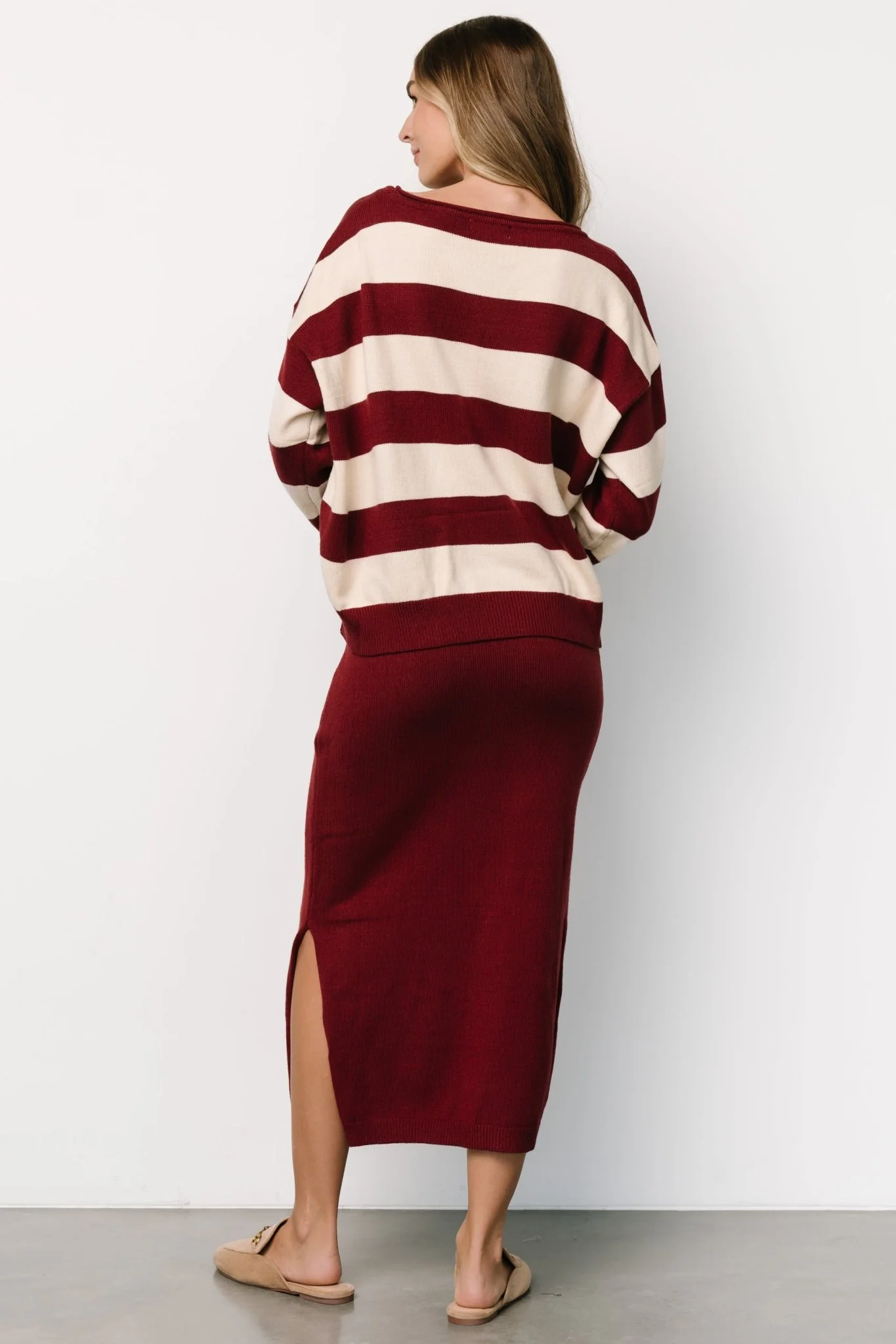 Carlotta Sweater + Skirt Set | Burgundy + Cream