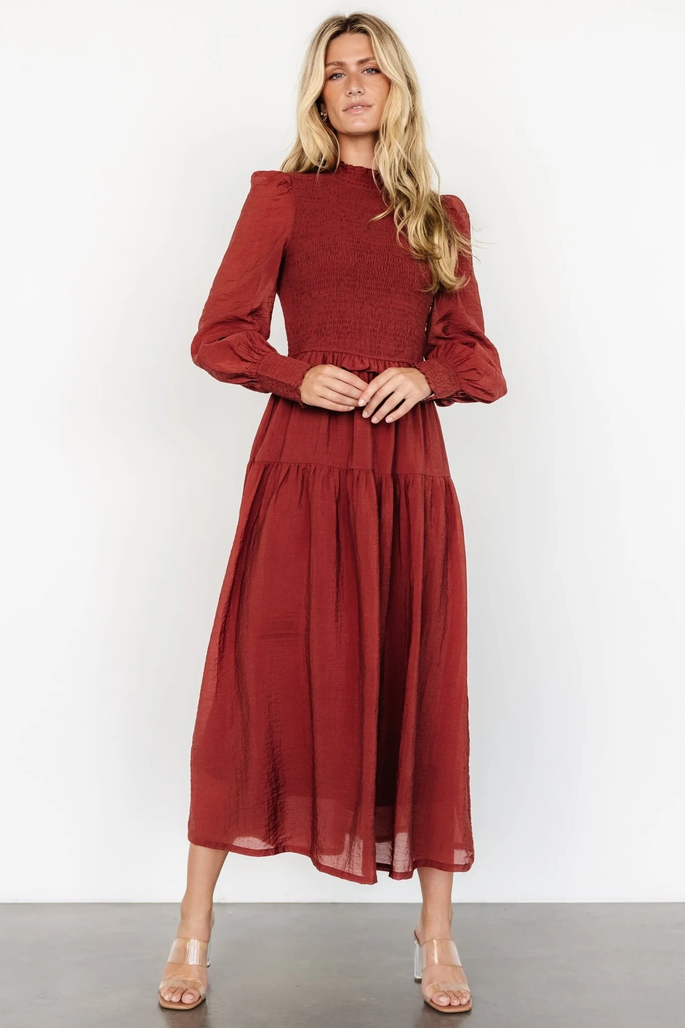 Daria Smocked Maxi Dress | Brick