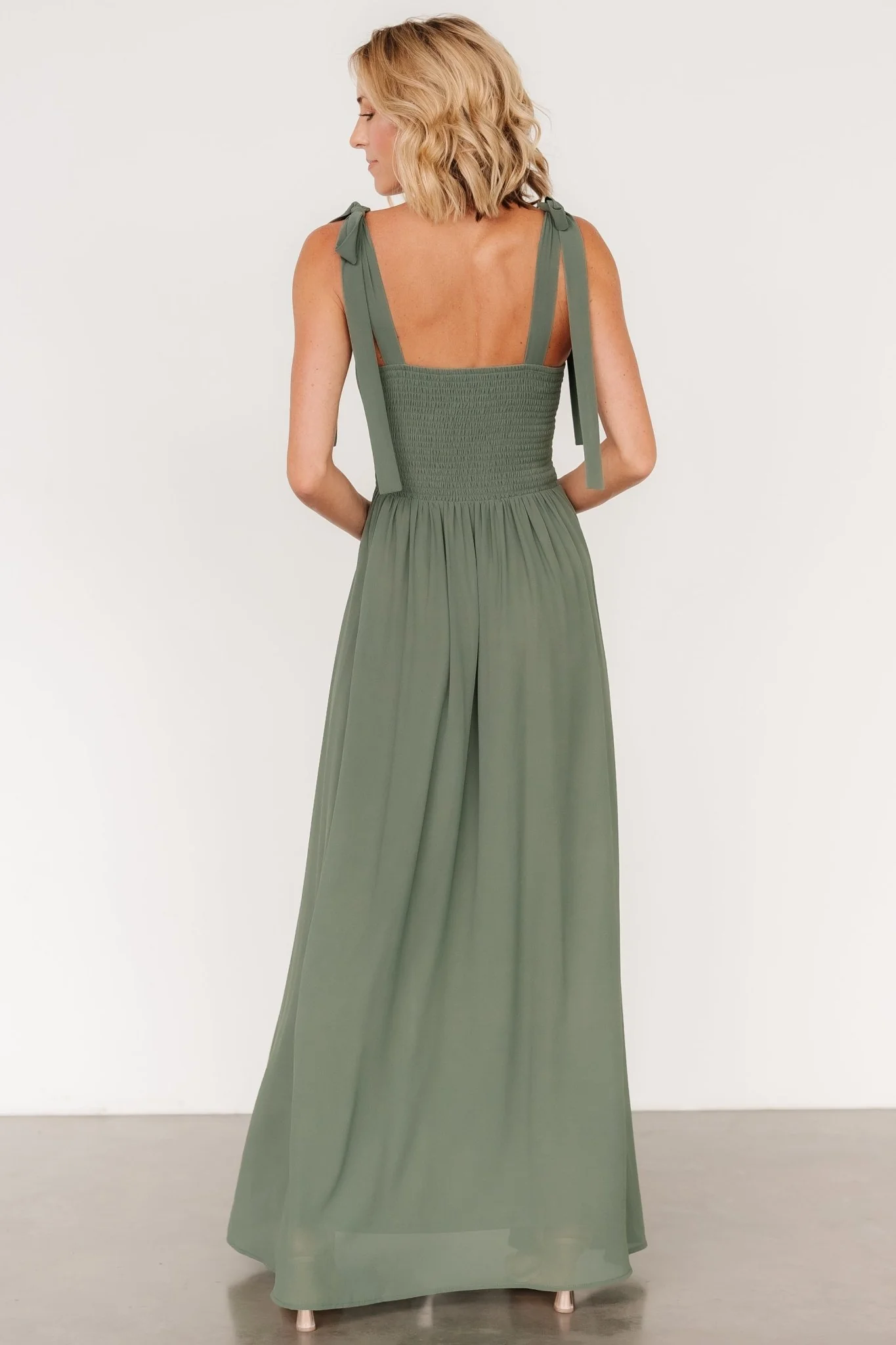 Necia Tie Shoulder Maxi Dress | Dark Sage