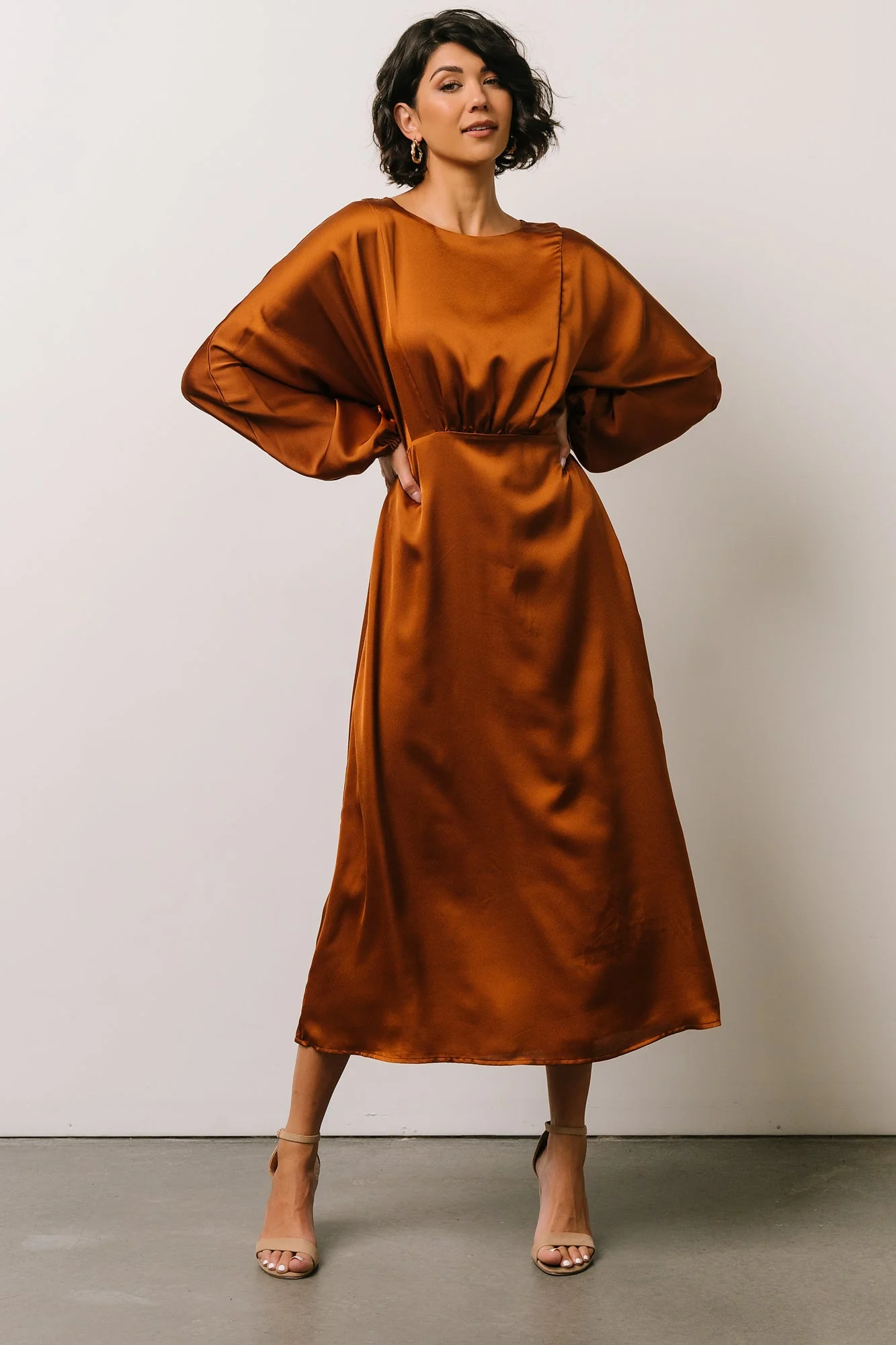 Balta Satin Midi Dress | Bronze