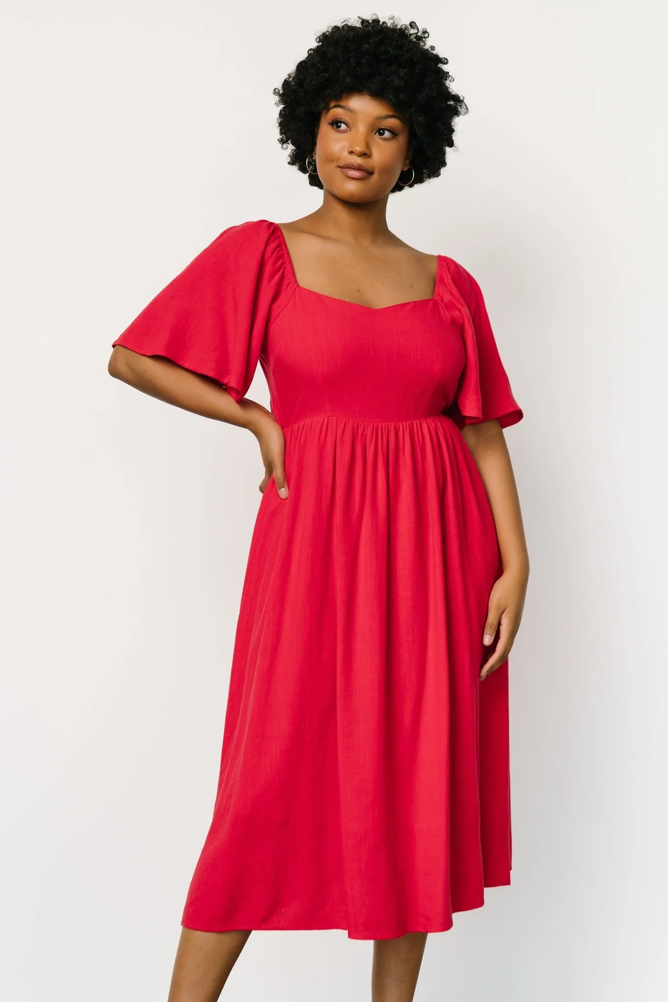 Raquel Back Tie Midi Dress | Red