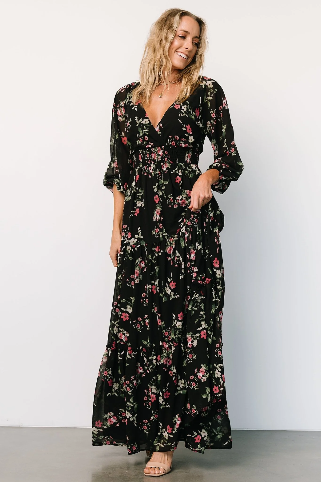 Sawyer Tiered Maxi Dress | Black + Berry