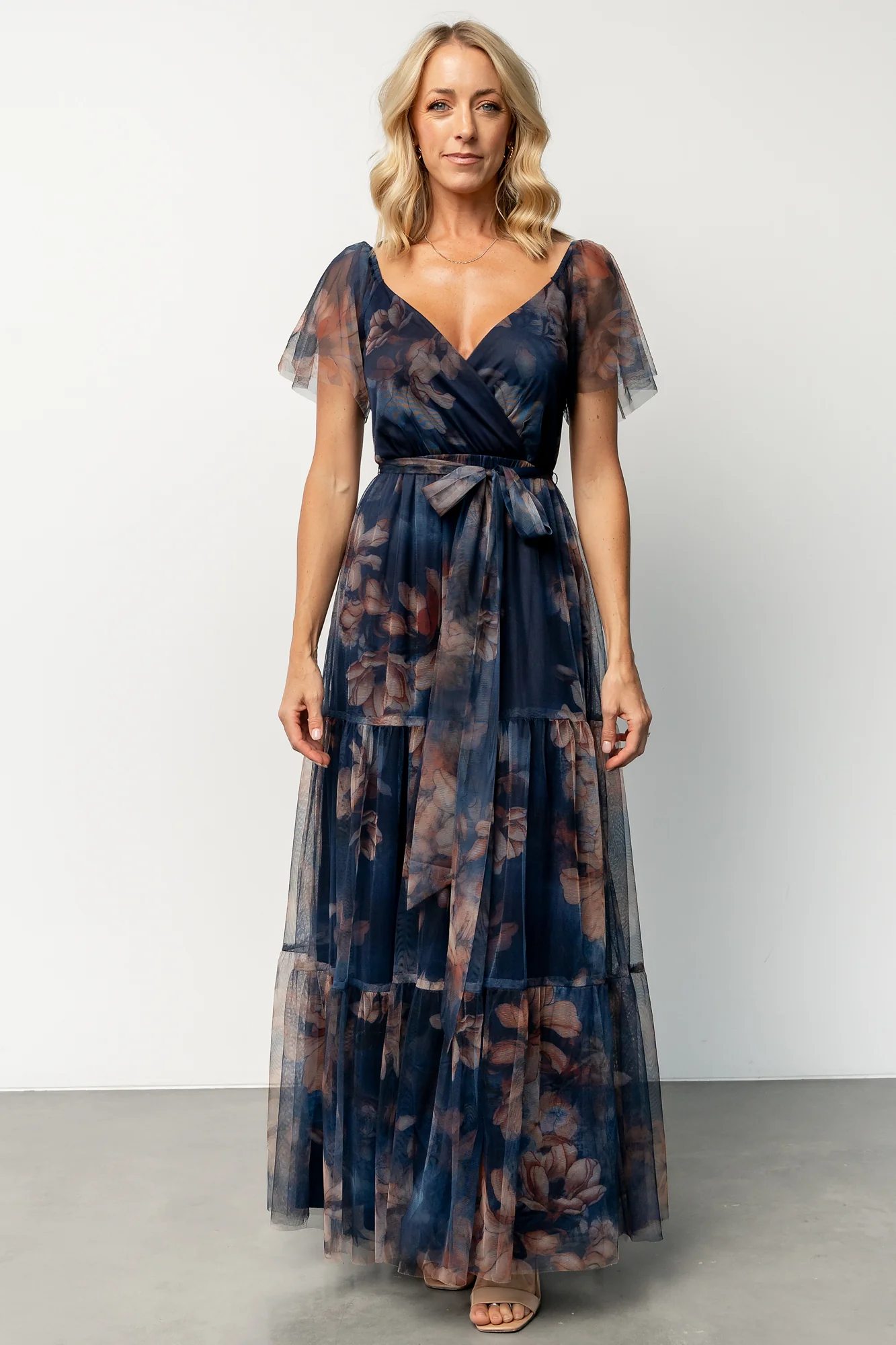 Nicola Tulle Maxi Dress | Dark Blue Floral