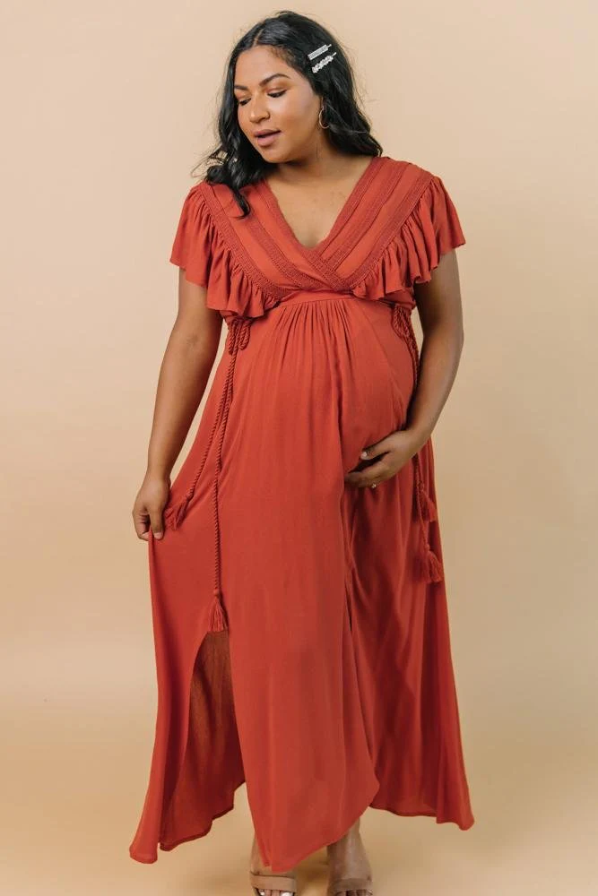 Jennifer Deep V Maxi Dress | Rust