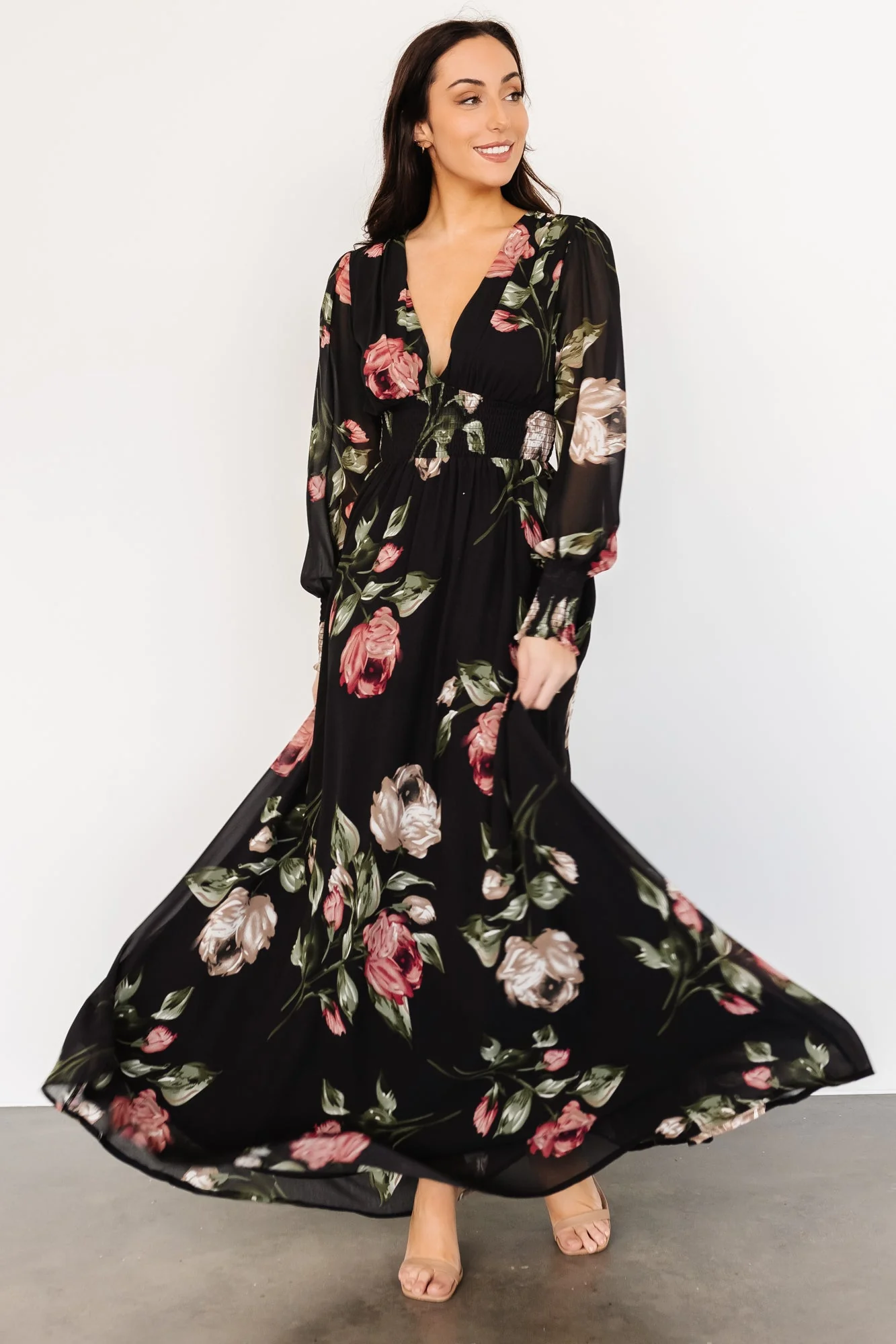 Olivia Maxi Dress | Black Rose Floral
