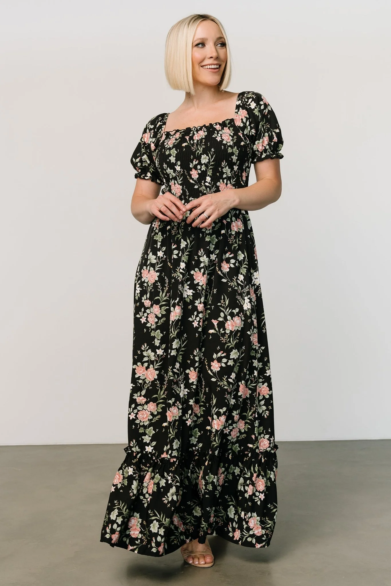 Capri Smocked Maxi Dress | Black Garden Floral