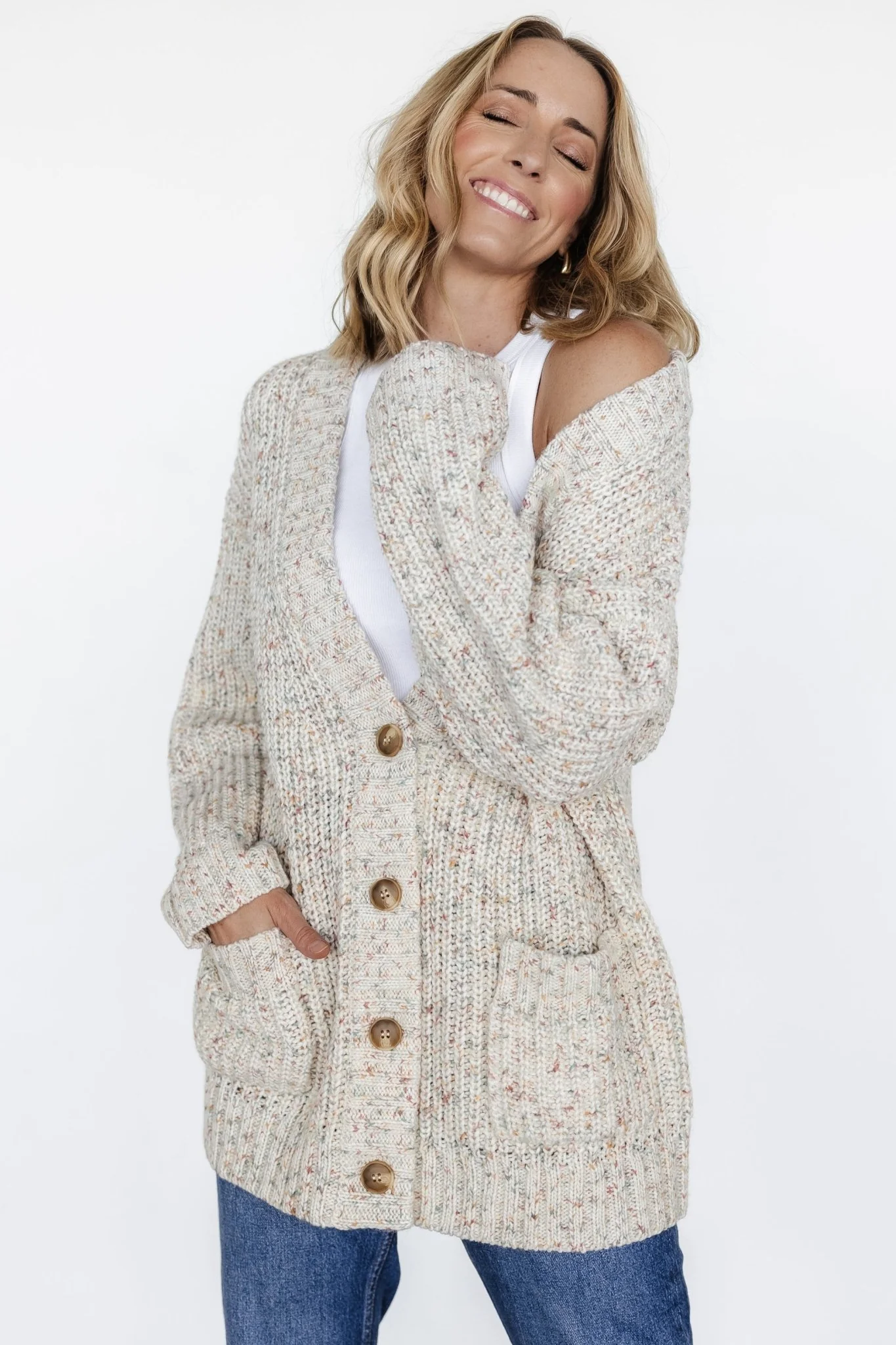 Phillis Chunky Knit Cardigan | Oatmeal Multi