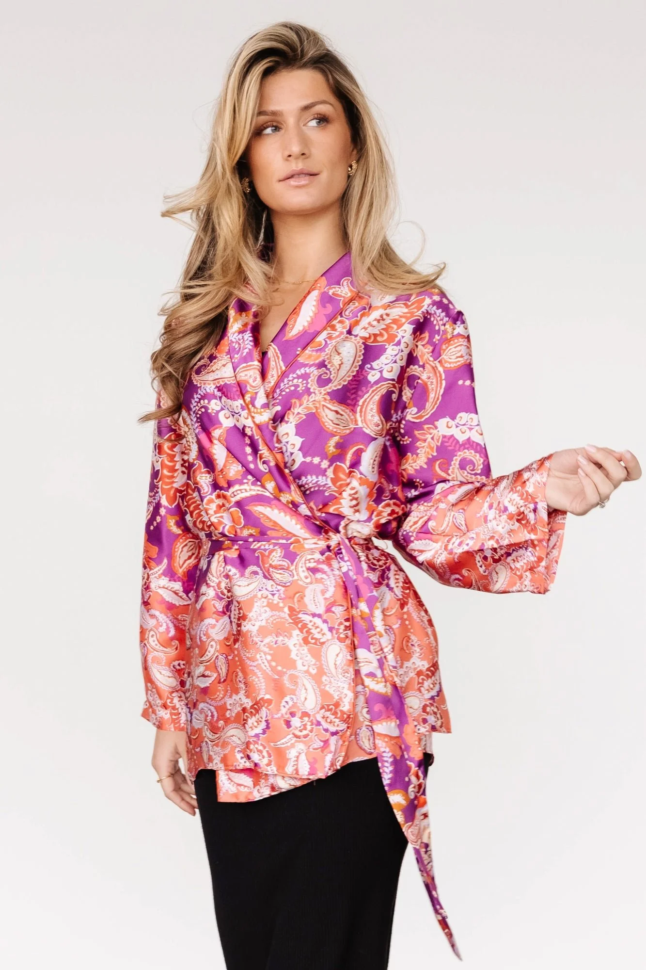 Daniela Satin Kimono | Plum + Coral