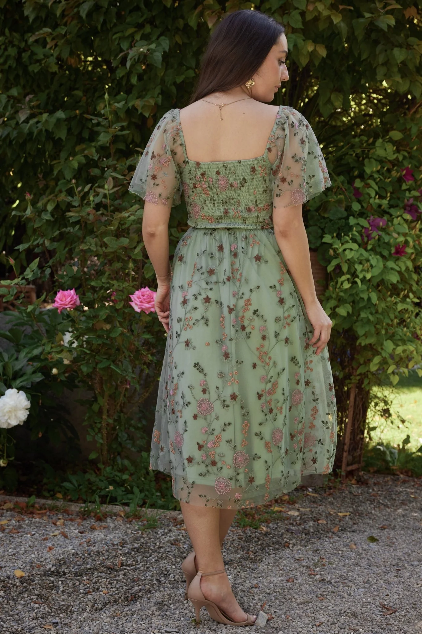 Gwyneth Tulle Midi Dress | Eucalyptus Floral