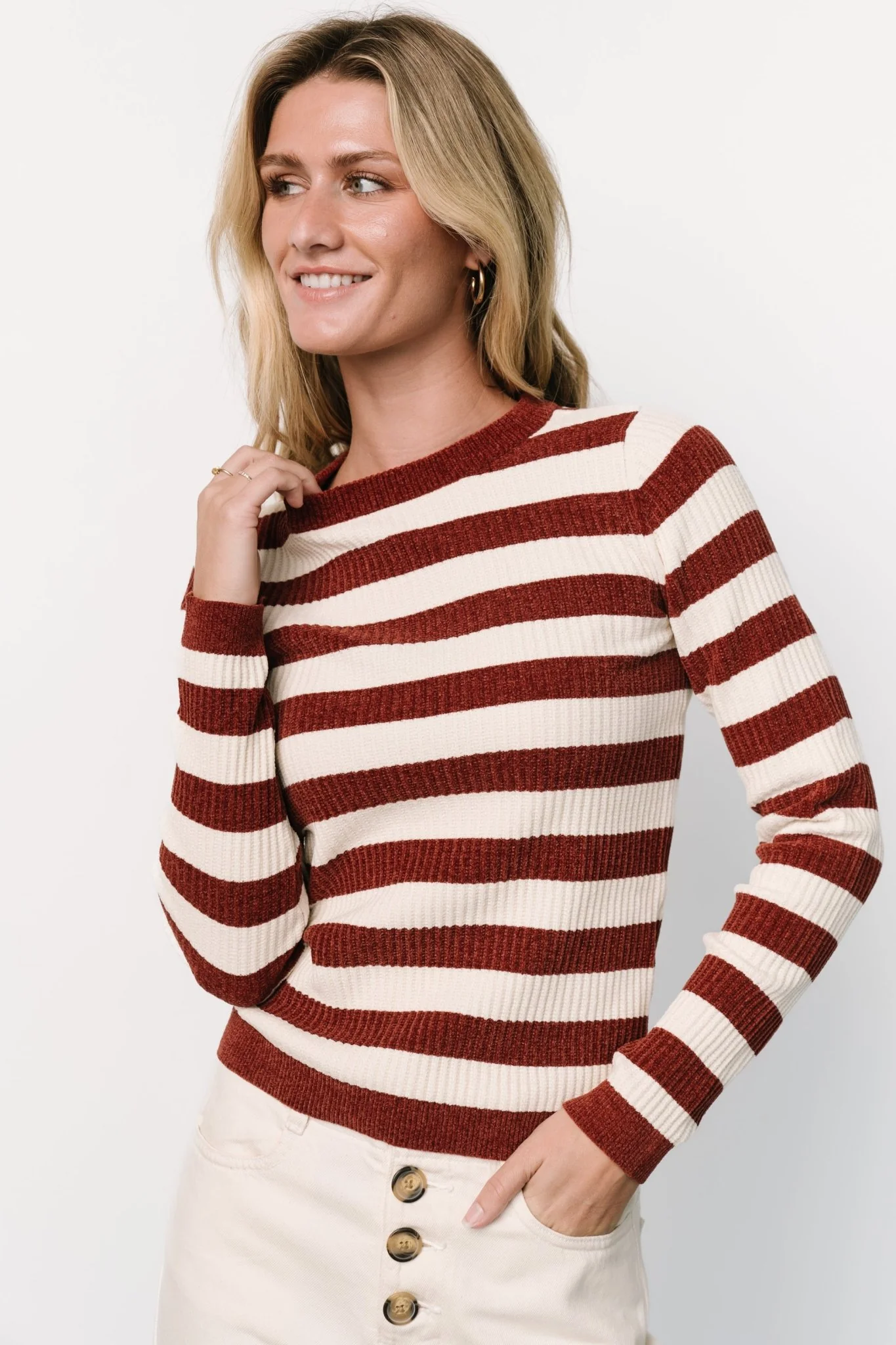 Milwaukee Striped Sweater | Burgundy + Ivory