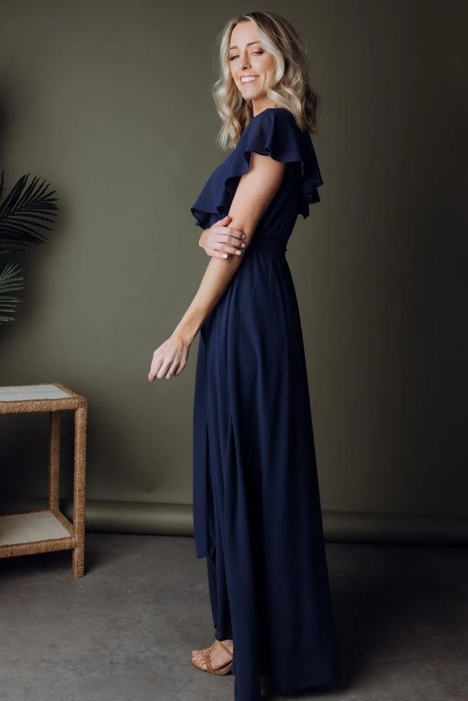 Katya Ruffle Maxi Dress | Navy
