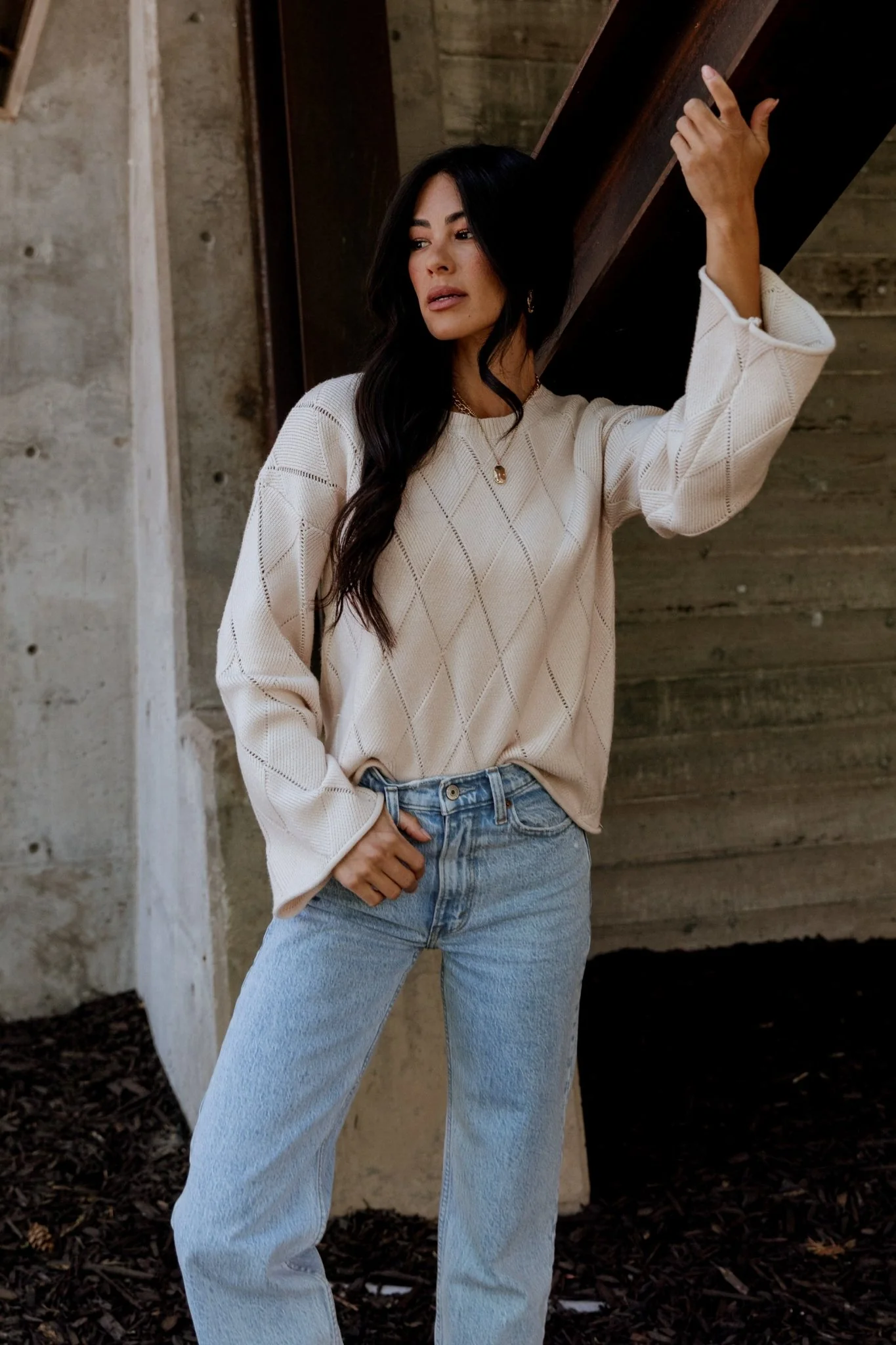 Britta Diamond Knit Sweater | Beige