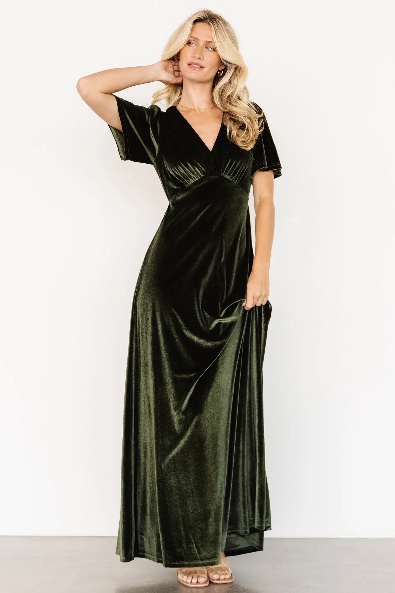 Vivian Velvet Maxi Dress | Olive