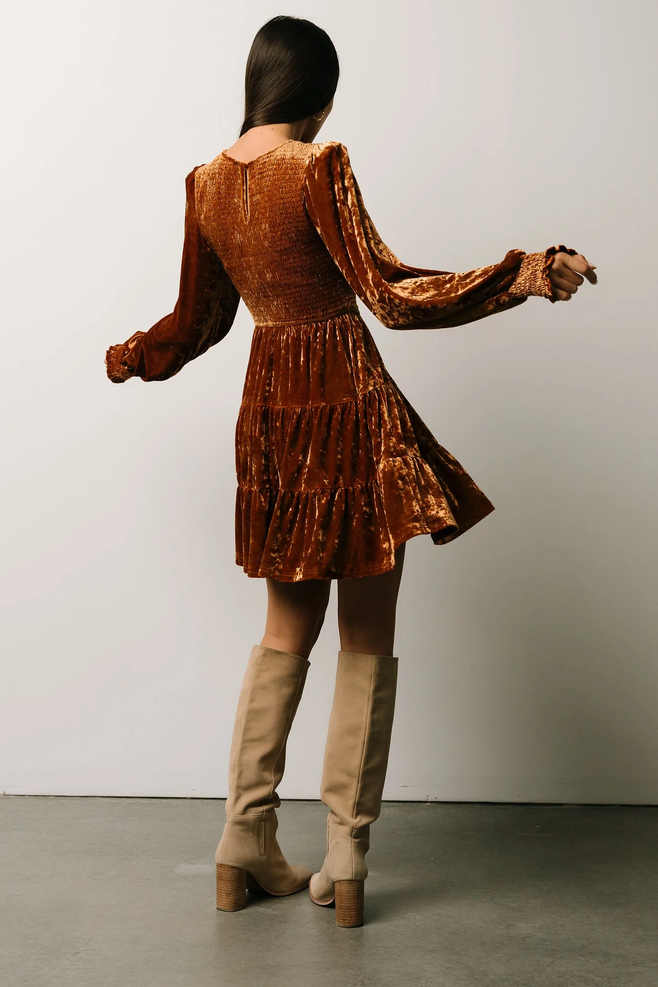 Kele Crushed Velvet Mini Dress | Light Copper